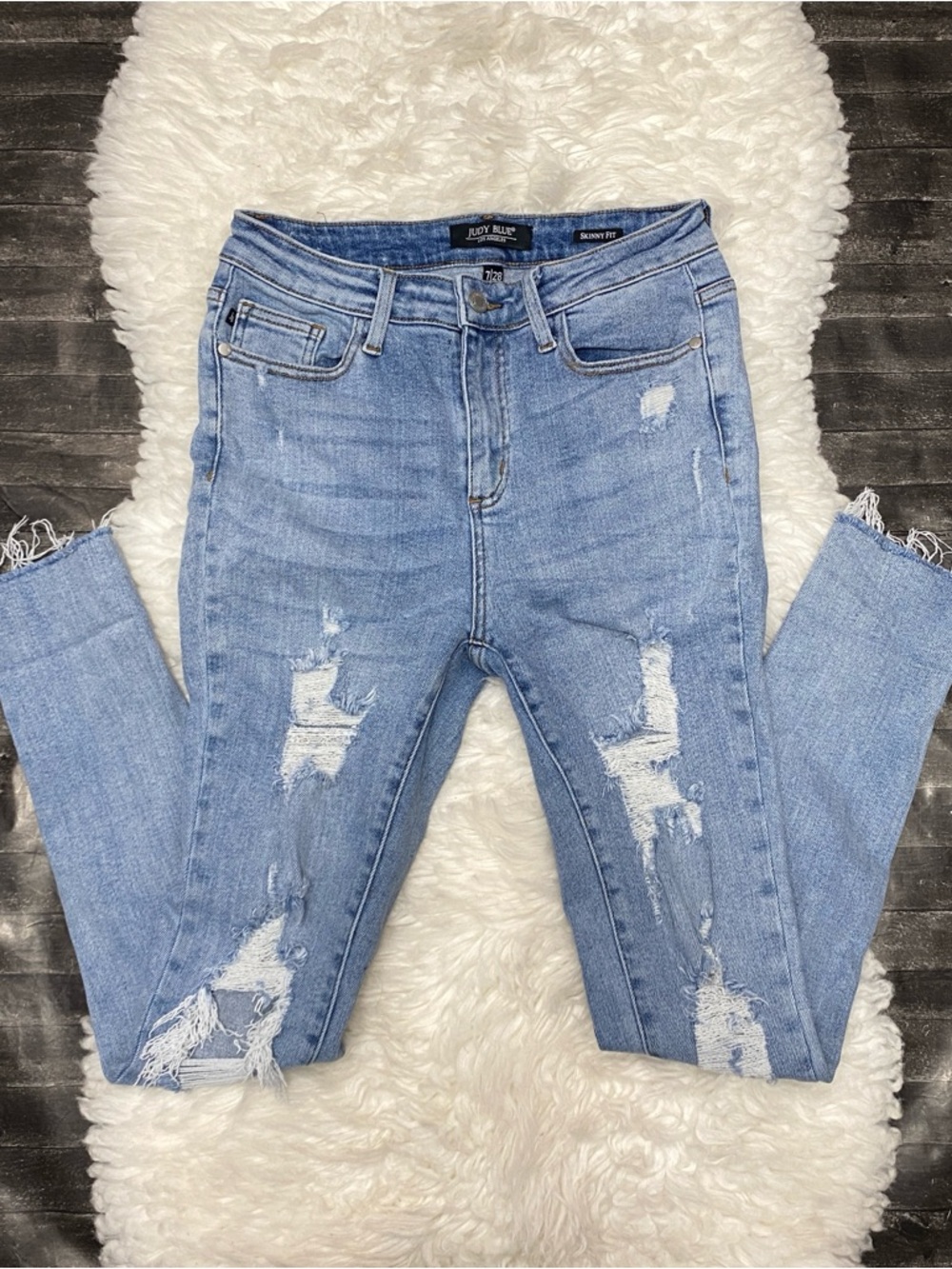 JUDY BLUE JEANS WOMENS LIGHT BLUE WASH DISTRESSED SKINNY FIT CASUAL BASIC NORM